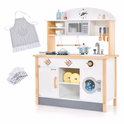 COSTWAY Cuisine pour Enfants - 17 Accessoires avec Toque Tablier Machine à laver Micro-ondes Cuisinières pour 3 - 10 Ans