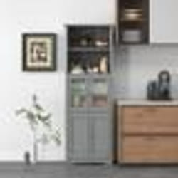 COSTWAY Colonne Salle de Bain Armoire Haute à 4 Portes avec 2 Compartiments Ouverts Étagères Réglables 60 x 30 x 163 cm Gris