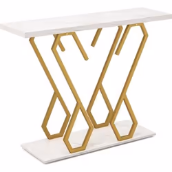 COSTWAY Table Console Meuble dEntrée Effet Marbre 100 x 30 x 79 CM Cadre en Métal Doré Design Géométrique Moderne