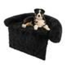 COSTWAY Lit pour Chat Chien en Peluche M avec Traversin pour Cou Panier pour Chien pour Animaux avec Dessous Antidérapant Noir