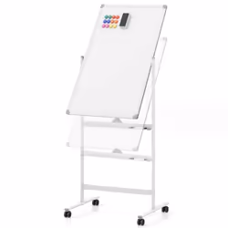 COSTWAY Tableau Blanc Magnétique 60 x 90 cm Double Face Réversible Effaçable à Sec 2 Hauteur Réglable 4 Roulettes Mobile Blan ...