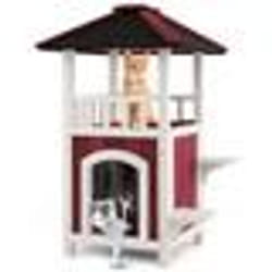 COSTWAY Niche en Bois - Toit en Asphalte Balcon - Maison pour Chat - Rideau de Pluie Plates-formes de Saut - Intérieur Extérieur