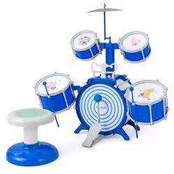 COSTWAY Batterie de Jazz pour Enfants avec Tabouret5 Tambours DétachablesCymbaleBaguettesPédaleJouet dInstrument Educatif