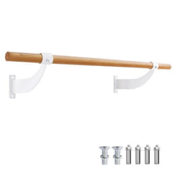COSTWAY Barre de Danse Murale 120 cm Hauteur Fixe Ø 38 mm en Bois de Hêtre pour Yoga Etirements Exercice Blanc & Naturel