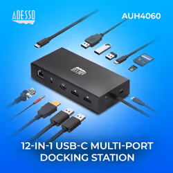Adesso 9-IN-1 USB-C MULTIPORT DOCKING STATION SUPPORT DUAL DISPLAYPORT carte et adaptateur d'interfaces