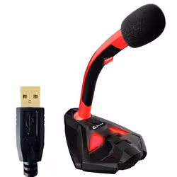 KLIM Voice, Microphone de table, Avec fil, USB, USB Type-A, Noir, Rouge, Plastique