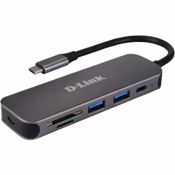 D-Link Hub USB-C 5-en-1 avec lecteur de carte DUB-2325, USB Type-C, Gris, MicroSD (TransFlash), SD, SDHC, SDXC, USB 3.2 Gen 1 ...