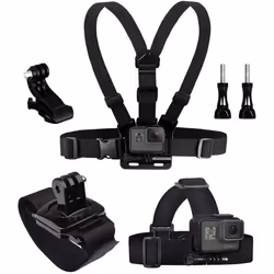 TELESIN Eyeon 3 en 1 Kit Harnais de Poitrine + Fixation Harnais Tete Bandeau + Fixation Poignet avec J Hook pour et Vis GoPro ...