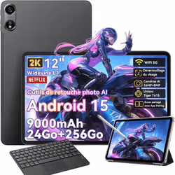 Oscal Pad 100 Tablette Tactile 12 Android 15 2.4G+5G Wifi RAM 24Go ROM 256Go/SD 2To 9000mAh 16+8MP Dual SIM Gris Avec Clavier ...