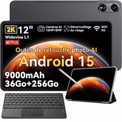 Oscal Pad 100 Tablette Tactile 12 Android 15 2.4G+5G Wifi RAM 36Go ROM 256Go/SD 2To 9000mAh 16+8MP Dual SIM Gris Avec Clavier ...