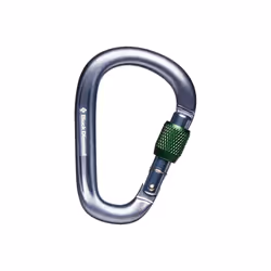 Black Diamond Pearlock Screwgate Carabiner, Verrou à vis, Mousqueton à verrou, En forme de D, Vert, Argent, 23 kN, 8 kN