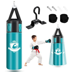 COSTWAY Sac de Boxe Frappe Enfants 60cm-Gants de Boxe-Bandage 240 cm-Sac de Rangement-Remplis TissuSable-MMAKaratéTaekwondo-Vert