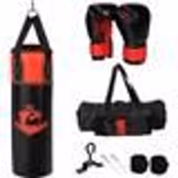 COSTWAY Sac de Boxe Frappe Enfants 60cm-Gants de Boxe-Bandage 240 cm-Sac de Rangement-Remplis TissuSable-MMAKaratéTaekwondo-N ...