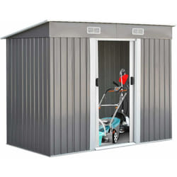 Abri de Jardin en Métal-3,1㎡-238x131x181 cm-4 Trous d'Aération-2 Portes Coulissantes Verrouillables-Toit Penché/Cabane Jardin-Gris - Costway