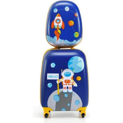 Valise et sac à dos pour enfants - COSTWAY - Thème Aérienne Bleu - Coque rigide - Poignée rétractable