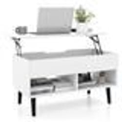 COSTWAY Table Basse avec Plateau Relevable Table de Salon Moderne avec Rangement Caché 2 Compartiments Ouverts 80x40x445-58CM