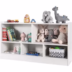 COSTWAY Bibliothèque pour Enfants 111x30x615 CM avec 5 Compartiments et Patins Antidérapants pour Jouets Livres Poupées Blanc