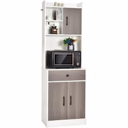Description générale Ce buffet de cuisine est conçu avec une structure à plusieurs niveaux, offrant un espace de rangement gé ...