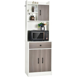 Buffet de Cuisine Meuble Cuisine Rangement avec 3 Portes et 1 Niche de Rangement, Passe-Câble 60 x 40 x 180 cm Blanc - Costway