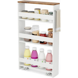 Costway - Chariot de Rangement à roulettes, Desserte de Cuisine à 4 Niveaux avec Poignée Latérale et Roues Universelles avec Freins, Design Étroit