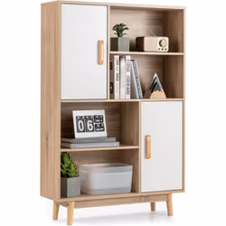 Description générale Cette bibliothèque en bois à 4 niveaux est conçue pour allier fonctionnalité et esthétique. Équipée de 2 ...