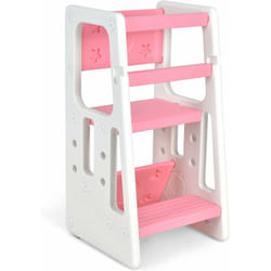 Tour d'Apprentissage pour Tout-Petits 3 Hauteurs Réglables et Repose-pieds Antidérapants hdpe Double Rails de Sécurité Rose - Costway