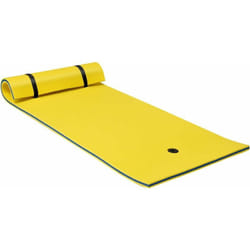 Tapis Flottant Enroulable en Mousse 220 x 90 cm avec Oreiller Intégré 3 Epaisseurs Anti-Déchirure pour Piscine Plage Jaune - Costway