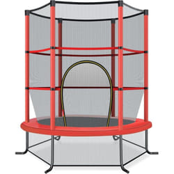 Trampoline de Jardin pour Enfants Ø165 cm avec Filet de Protection,Appuis de Ressorts et Structure en Acier, Rouge - Costway