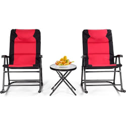 Ensemble de Jardin 3 pcs Table Basse en Verre avec 2 Chaises Extérieures à Bascule Pliables Coussins Rembourrés Rouge - Costway