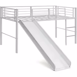 COSTWAY Lit Mezzanine 90 x 190 cm en Métal avec 4 Garde-corps de SécuritéEchelle à 2 Marches et Toboggan Matelas non Inclus B ...