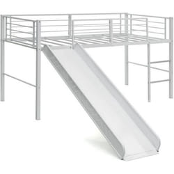 COSTWAY Lit Mezzanine 90 x 190 cm en Métal avec 4 Garde-corps de SécuritéEchelle à 2 Marches et Toboggan Matelas non Inclus Blanc