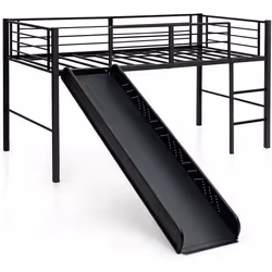COSTWAY Lit Mezzanine 90 x 190 cm en Métal avec 4 Garde-corps de SécuritéEchelle à 2 Marches et Toboggan Matelas non Inclus N ...