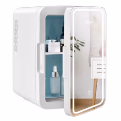 COSTWAY Mini Frigo de Maquillage Portable 10L Miroir LED Etagères Amovibles 12V DC/220V AC Refroidisseur Thermoélectrique