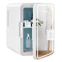 COSTWAY Mini Frigo de Maquillage Portable 10L Miroir LED Etagères Amovibles 12V DC/220V AC Refroidisseur Thermoélectrique
