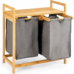 Costway - Panier à Linge en Bambou, Étagère Salle de Bain avec 2 Sacs à Linge Sale 64 x 33 x 73 cm
