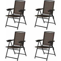 COSTWAY Lot de 4 Chaises de Jardin Pliantes Dossier Inclinable avec Accoudoirs en Acier Résistantes aux Intempéries Extérieur Marron