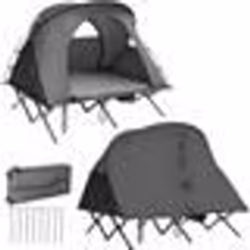 COSTWAY Tente Camping Surélevée pour 2 Personnes Matelas Auto-gonflant Sac Transport à Roulettes Double Toit Crochet de Lampe ...