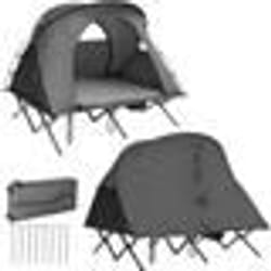 COSTWAY Tente Camping Surélevée pour 2 Personnes Matelas Auto-gonflant Sac Transport à Roulettes Double Toit Crochet de Lampe Gris