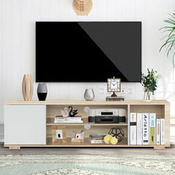 COSTWAY Meuble TV Console Multimédia pour TV Jusquà 55 avec Gestion des Câbles de Style Moderne