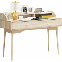Costway - Bureau Moderne avec Tiroiret Étagère, 120 x 50 x 93 cm, Table d'Écriture avec Dispositif Anti-basculement, Naturel