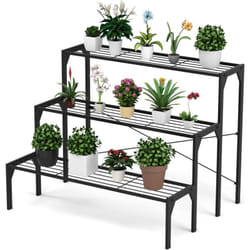 Costway - tagère Plantes en Métal à 3 Niveaux, 85 x 65 x 66 cm, Porte Plantes/Étagère Échelle à Fleurs pour Intérieur/Extérieur