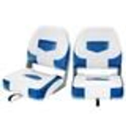 COSTWAY Siège de Bateau 2 Pièces Pliante à Dossier avec Longue Sangle de Fixation Vis en Acier Inoxydable Mousse Epaisse Bleu+Blanc