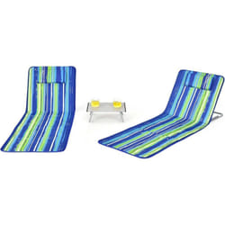 Costway - Ensemble de Tapis de Plage Pliables 2 pcs avec Table d'Appoint, Matelas de Plage avec Hauteur Réglable 27-47cm pour Camping Coloré