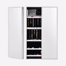 COSTWAY Armoire Bijoux à Porte Coulissante 22 Crochets pour Collier 60 Emplacements pour Bagues 95 Trous Boucles dOreilles Bl ...