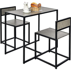 COSTWAY Ensemble Table à Manger 3 Pièces avec 2 Chaises Encastrable de Style Industriel Moderne, Cadre Métallique Robuste Gris