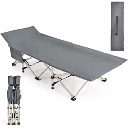 【Structure Stable : 】 Le lit de camping est conçu avec une structure stable à 6 points et un support en forme de X, assurant ...