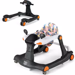 COSTWAY Trotteur Bébé Pliable Musical 2 en 1 Hauteur et Vitesse Réglables Effet Sonore avec Lumières Coussin de Siège Lavable ...