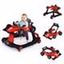 COSTWAY 4 en 1 Trotteur Bébé Pliable Marche Bébé Hauteur et Vitesse Réglables Boîte à Musique avec Lumière 6-18 Mois Rouge