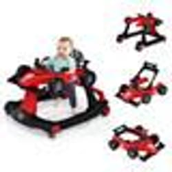 COSTWAY 4 en 1 Trotteur Bébé Pliable Marche Bébé Hauteur et Vitesse Réglables Boîte à Musique avec Lumière 6-18 Mois Rouge