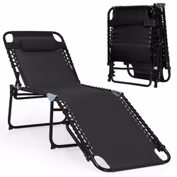 COSTWAY Chaise Longue Pliante avec Appuie-tête Amovible Dossier Réglable à 4 Positions Acier Antirouille pour Camping Terrass ...